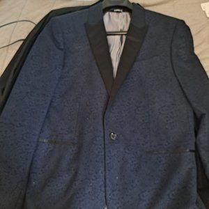 Express Mens Slim Navy Blue pattern Blazer with black trim